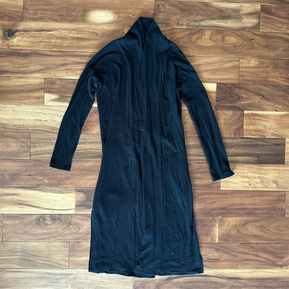 SHEIN Black Ribbed Knit Long Cardigan size Large - Picture 1 of 3